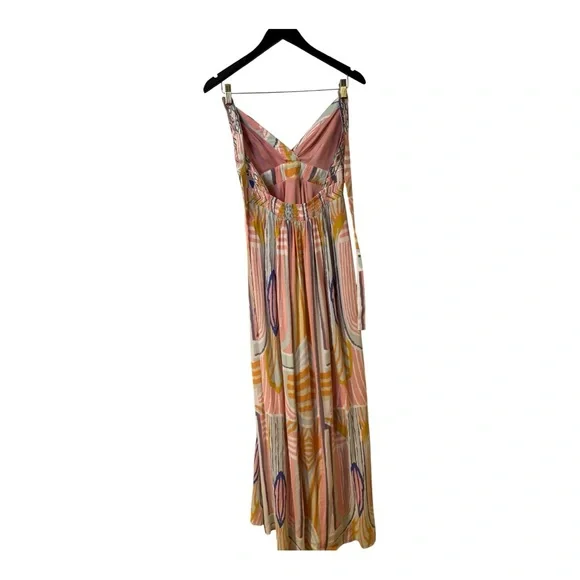 Multicolor Patterned Women's Lined Halter Maxi Dress Size Small 💯% Rayon - Picture 6 of 14